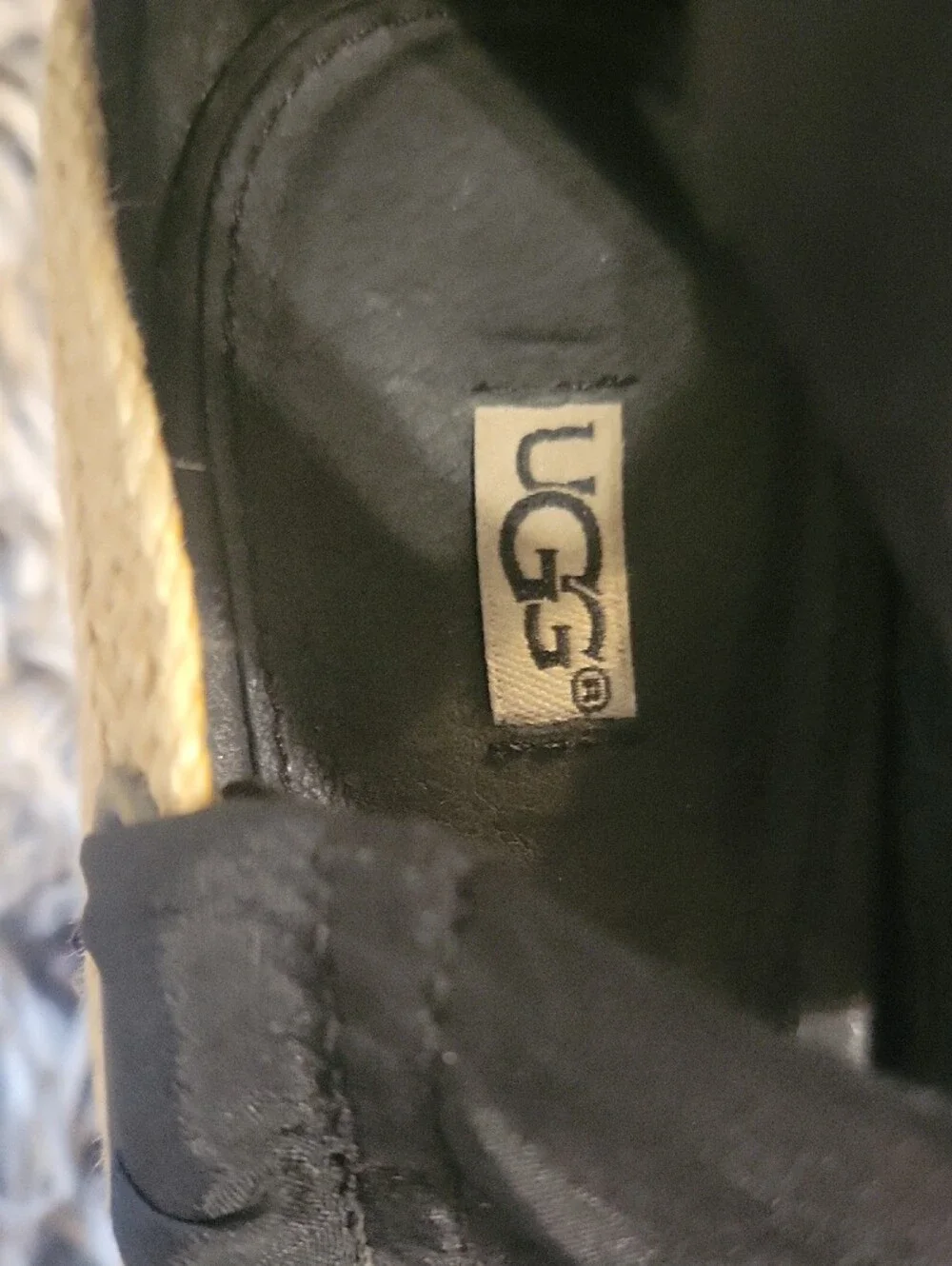 UGG Black Ribbon Espadrille Wedge Sandals
